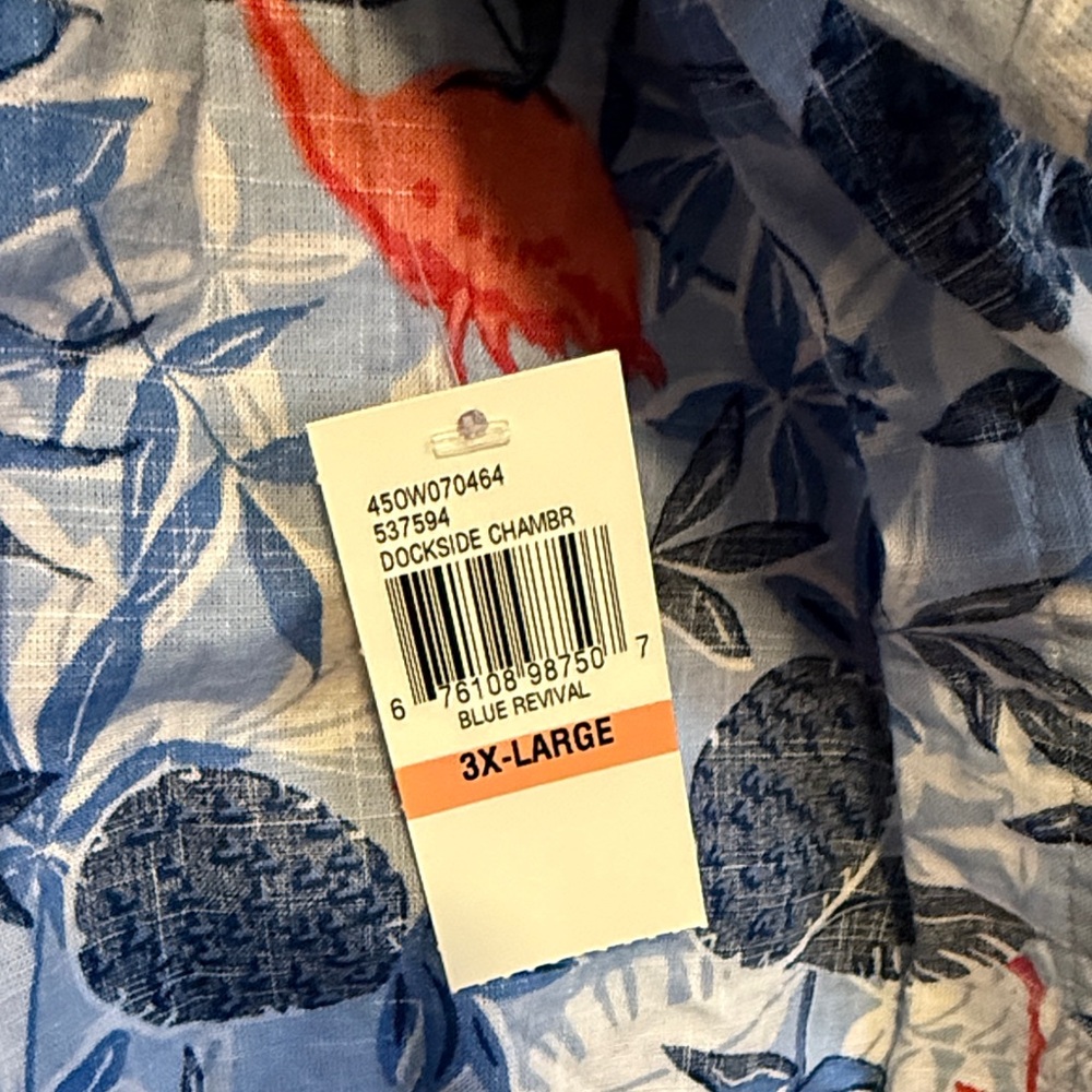 Izod Saltwaterof Blue and Coral Tropical Short-Sleeve Button-Down Shirt, size 3x - Picture 4 of 5